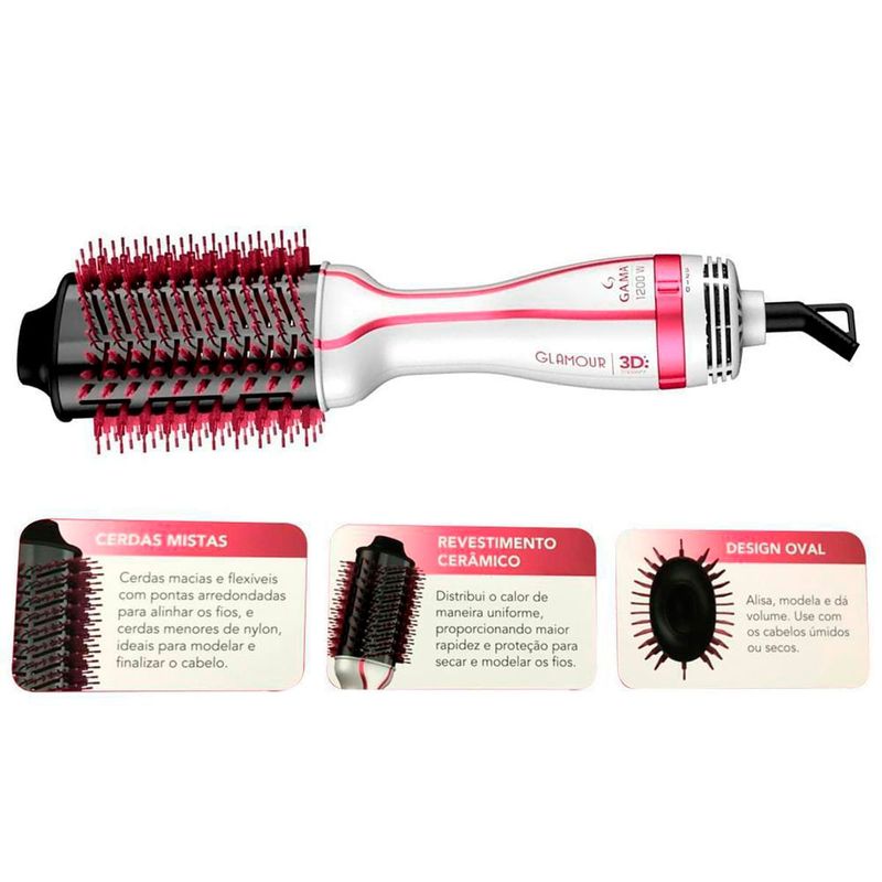 EscovaGamaSecadoraEModeladoraGlamourBrush3D3X1Pink127v