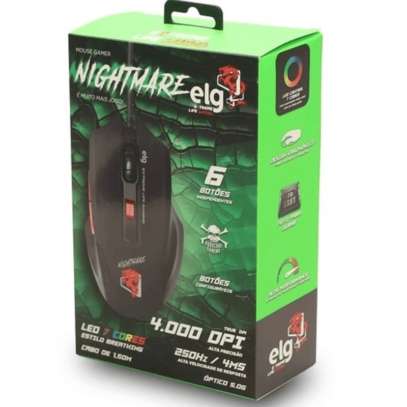 MouseElgGamerNightMarec6BotoesErgonomico‎Preto