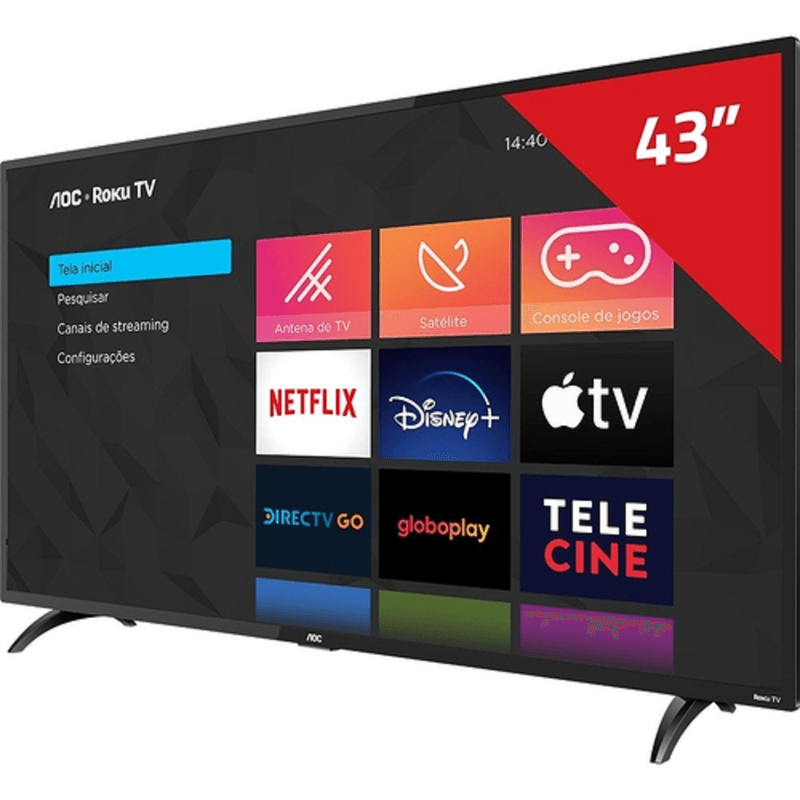 Smart TV AOC Roku LED 43 polegadas com Wi-Fi Full HD 3 HDMI 1 USB com Controle Remoto Preta