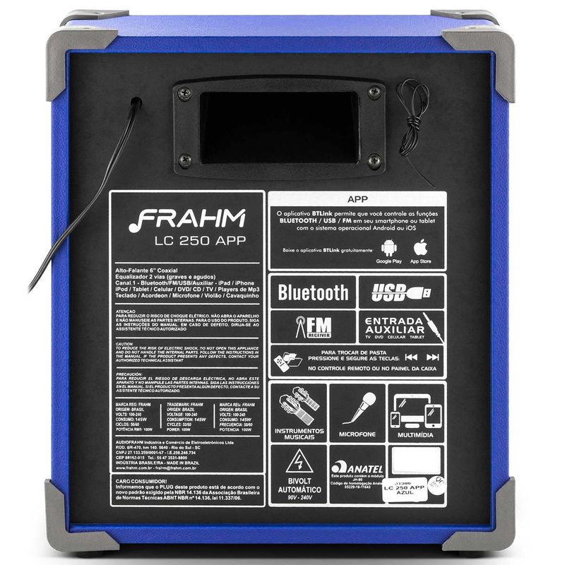 Caixa De Som Amplificada Frahm LC250 APP 100W Azul