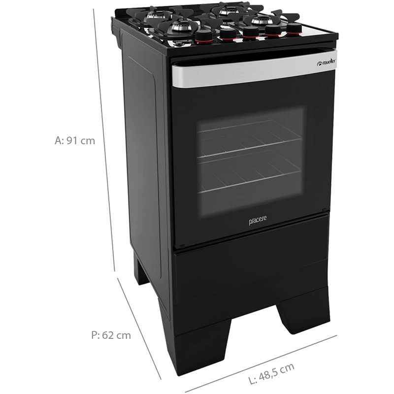 FogaoMueller4BocasPiacereVetroAutomaticoMesadeVidroForno48LPretoBivolt