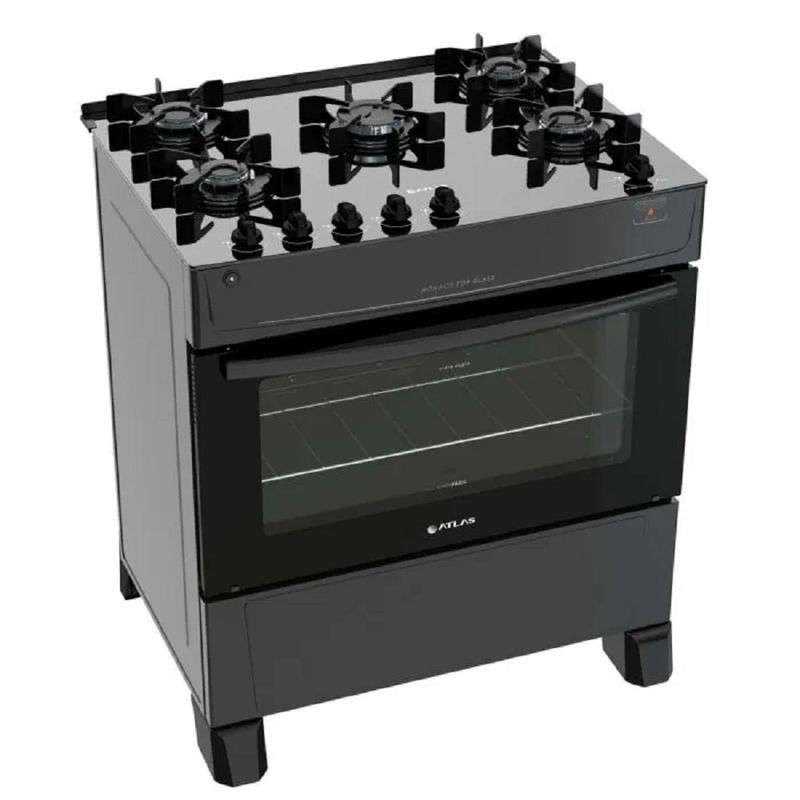 Fogao-5-Bocas-Preto-com-Mesa-de-Vidro-Atlas-Monaco-Top-Glass-Bivolt