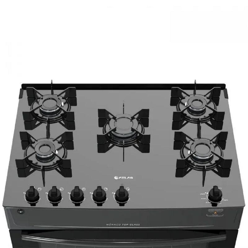 Fogao-5-Bocas-Preto-com-Mesa-de-Vidro-Atlas-Monaco-Top-Glass-Bivolt