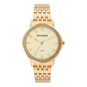 Relógio Feminino Analógico Mondaine Mostrador Texturizado Dourado