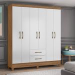 Guarda-Roupa-Moval-Panama-Casal-6-Portas-de-bater-com-2-Gavetas-Naturale-branco