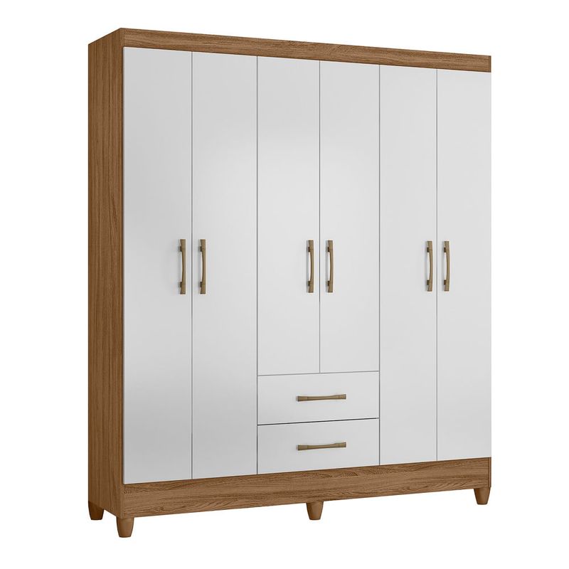Guarda-Roupa-Moval-Panama-Casal-6-Portas-de-bater-com-2-Gavetas-Naturale-branco