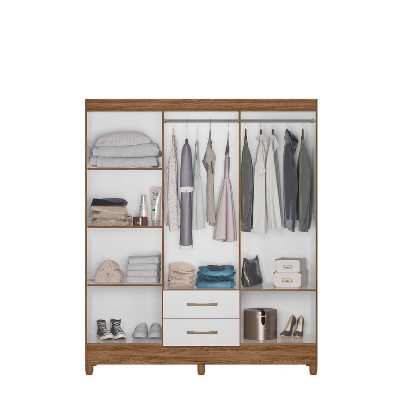 Guarda-Roupa-Moval-Panama-Casal-6-Portas-de-bater-com-2-Gavetas-Naturale-branco