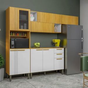 Cozinha Compacta CHF Anne com 10 Portas e 2 Gavetas Cinamomo/Branco Acetinado