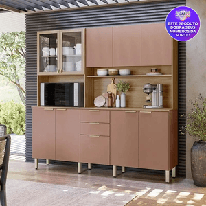 Cozinha Compacta Demobile Amora com 10 Portas e 2 Gavetas Amêndola/Marsala Prime TX