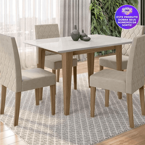 Mesa de Jantar Retangular Poliman Kate com 4 Cadeiras Jade Carvalho