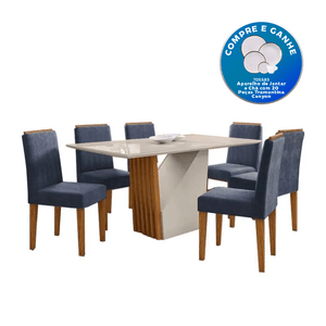 Mesa de Jantar Retangular New Ceval Veneza Ype e Off White  com 6 Cadeiras Ana