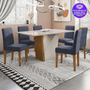 Mesa de Jantar Retangular New Ceval Veneza Ype e Off White  com 6 Cadeiras Ana
