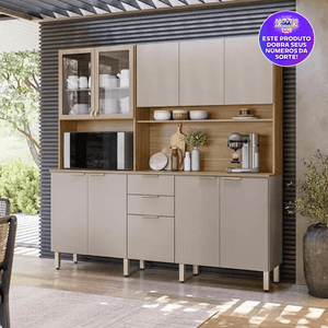 Cozinha Compacta Demobile Amora com 10 Portas e 2 Gavetas Amêndola/Nude Prime TX