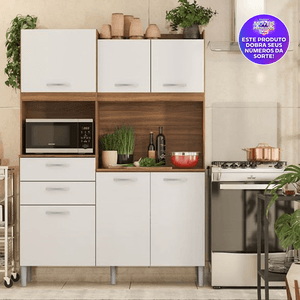 Cozinha Compacta Demobile Harmonia com 6 Portas e 2 Gavetas Amendola e Branco