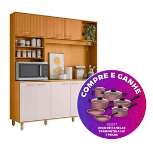 Cozinha Compacta Poliman Núria com 9 Portas e 1 Gaveta Freijó e Off White