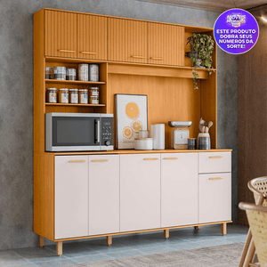 Cozinha Compacta Poliman Núria com 9 Portas e 1 Gaveta Freijó e Off White