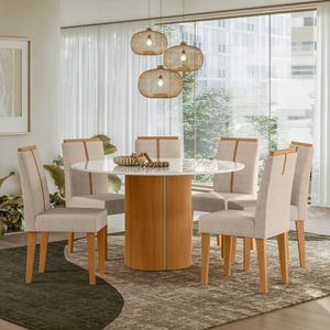 Mesa de Jantar Redonda New Ceval Serena com 6 Cadeiras Herica