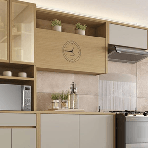 Armário Aéreo com 1 Porta Basculante e com Relógio Condessa 120 cm 100% MDF Carvalho