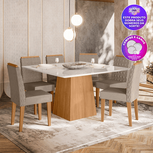 Mesa de Jantar Retangular New Ceval Barbara com 6 Cadeiras