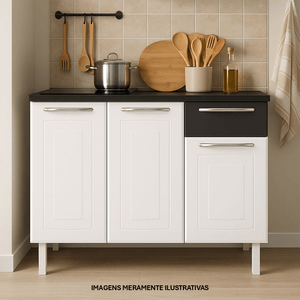 Balcão de Cozinha com Tampo 3 Portas com 1 Gaveta Crystal Colormaq