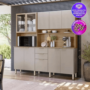 Cozinha Compacta Demobile Amora com 10 Portas e 2 Gavetas Amêndola/Nude Prime TX