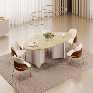 Mesa de Jantar DJ Oval Liz com 6 Cadeiras Vitta Boucle Perola/Terracota