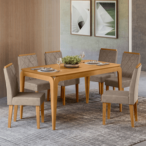 Mesa de Jantar Retangular Sem Vidro New Ceval Aurea com 6 Cadeiras Alice