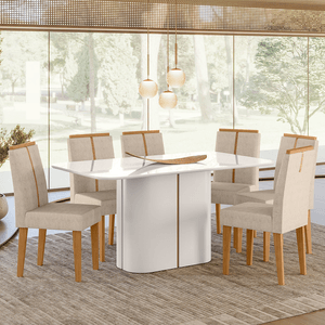 Mesa de Jantar Retangular Sem Vidro New Ceval Serena com 6 Cadeiras Herica