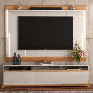Rack para TV até 85" Lukaliam Lion Off White e Freijó