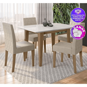 Mesa de Jantar Retangular Poliman Kate com 4 Cadeiras Jade Carvalho