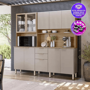 Cozinha Compacta Demobile Amora com 10 Portas e 2 Gavetas Amêndola/Nude Prime TX