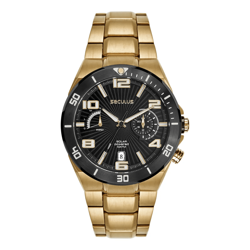 Relógio Masculino Seculus Solar Dourado e Preto – 77341GPSVHA2 - Tvlar