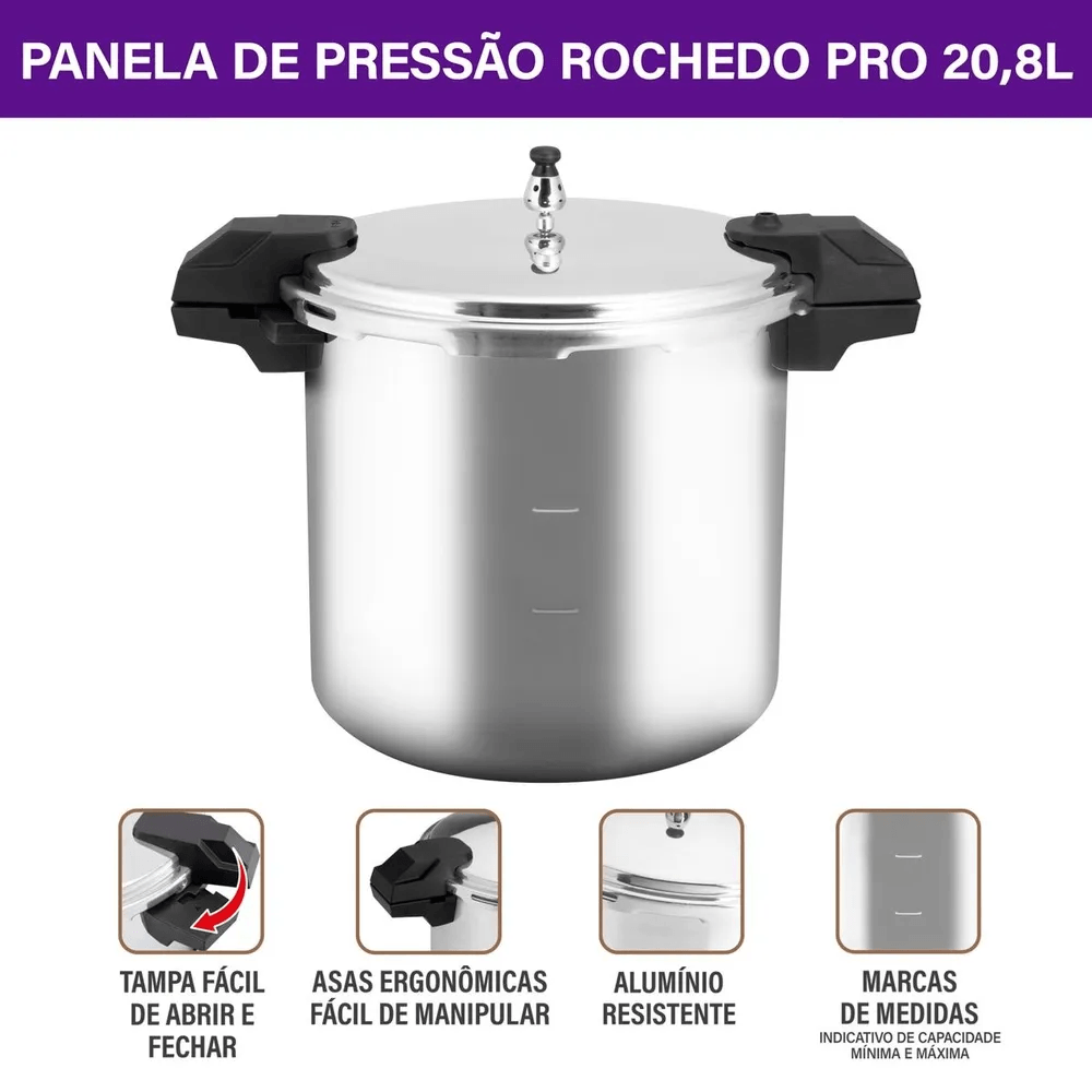 Panela de Pressão Rochedo Pro 20 Litros Alumínio Polido - Tvlar