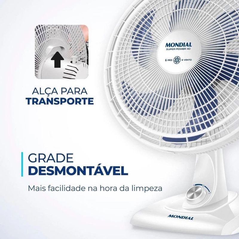 VentiladordeMesaMondialVSP40WSuperPower3Velocidades40cmBranco110v