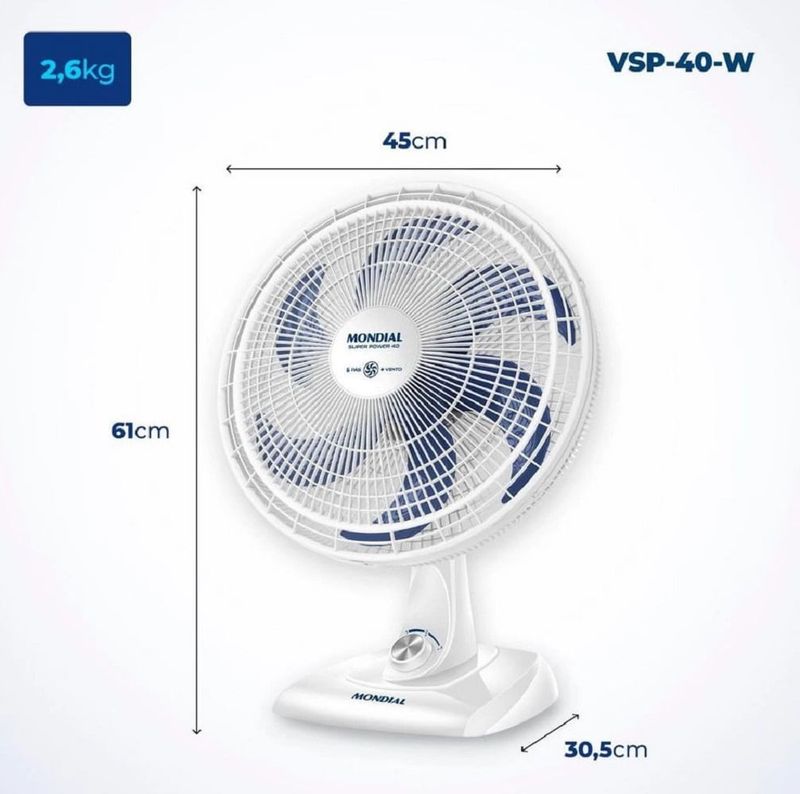 VentiladordeMesaMondialVSP40WSuperPower3Velocidades40cmBranco110v