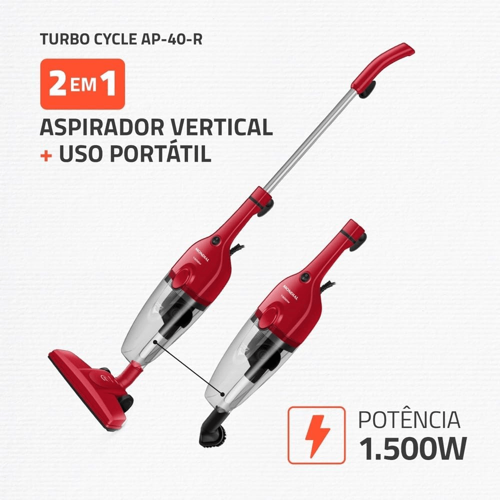 Aspirador de Pó Mondial Turbo Cycle 2 em 1 1500W Vermelho/Preto AP-40-R ...