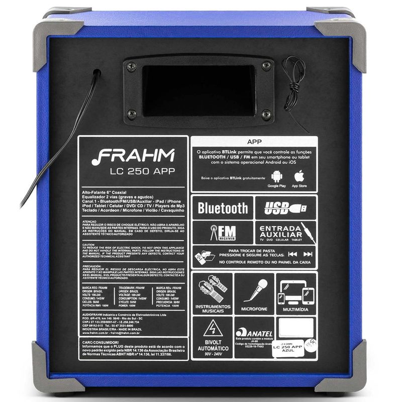 CaixaDeSomAmplificadaFrahmLC250APP100WAzul