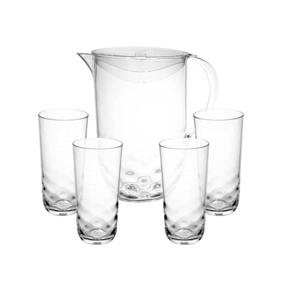 Kit Coza Wave Crystal Jarra 2L com 4 Copos 350ml Transparente - Tvlar