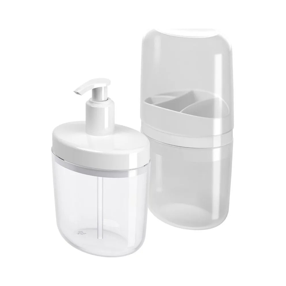 Kit Coza Bulky Branco com Dispenser 450ml e Porta Escova com Tampa em ...