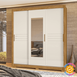 Guarda-Roupa com 3 Portas e com Espelho Moval Canadá Freijó e Off White
