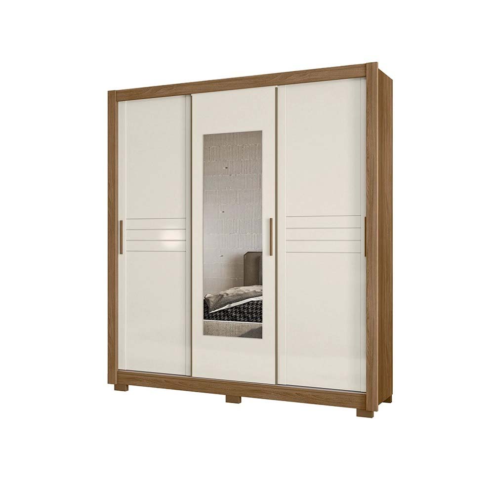 Guarda-Roupa com 3 Portas e com Espelho Moval Canadá Freijó e Off