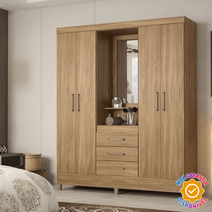 Guarda-Roupa Capelinha com 4 Portas, 3 Gavetas e com Espelho Demobile Persia Amendola Touch
