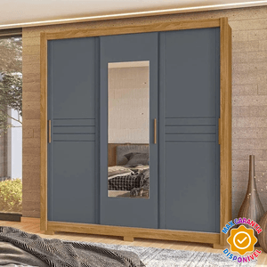 Guarda-Roupa com 3 Portas e com Espelho Moval Canadá Freijó e Cinza