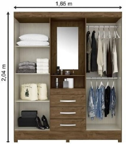 Roupeiro4Portas3GavetasComEspelhoMovalCapriCastanhoWood