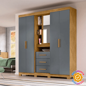 Guarda-Roupa com 5 Portas e 3 Gavetas Moval Eldorado Freijó e Cinza