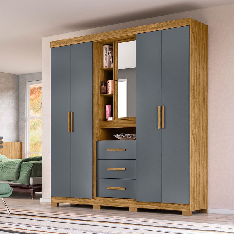 GuardaRoupaMovalEldoradocomEspelho5Portas3GavetasCinzaFreijo