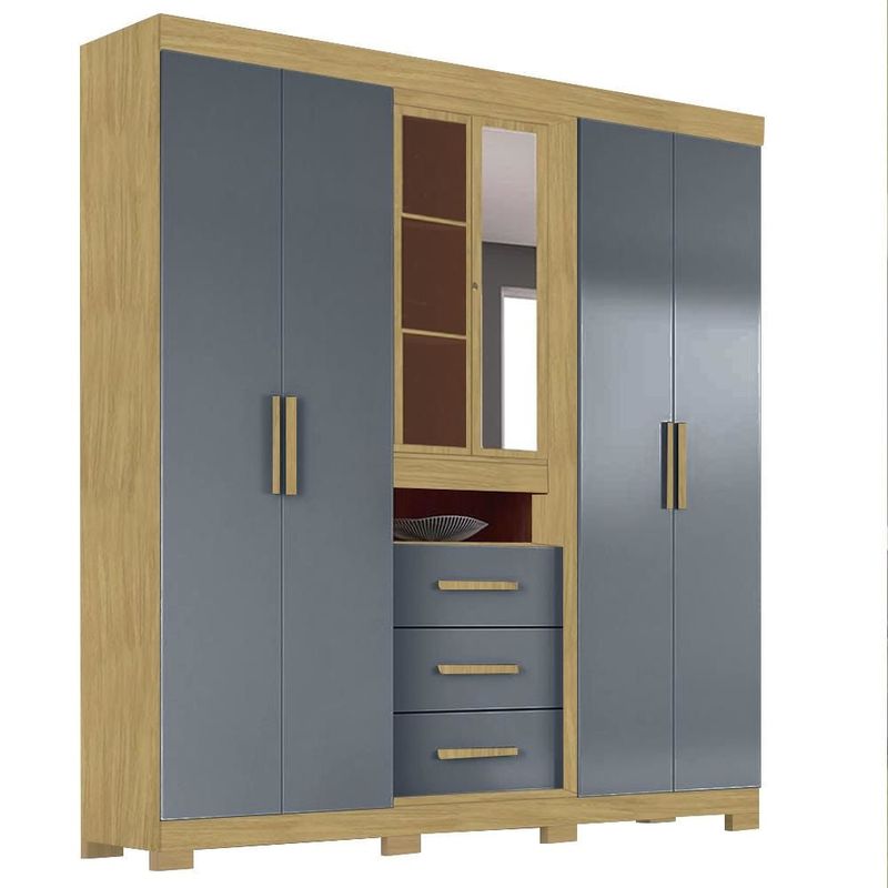 GuardaRoupaMovalEldoradocomEspelho5Portas3GavetasCinzaFreijo