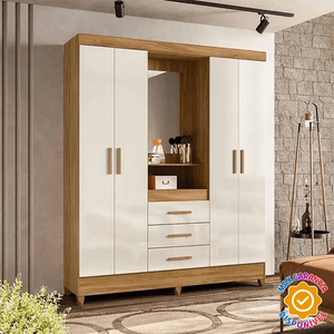 Guarda-Roupa Capelinha com 4 Portas e 3 Gavetas Moval Capri Freijo/Off White