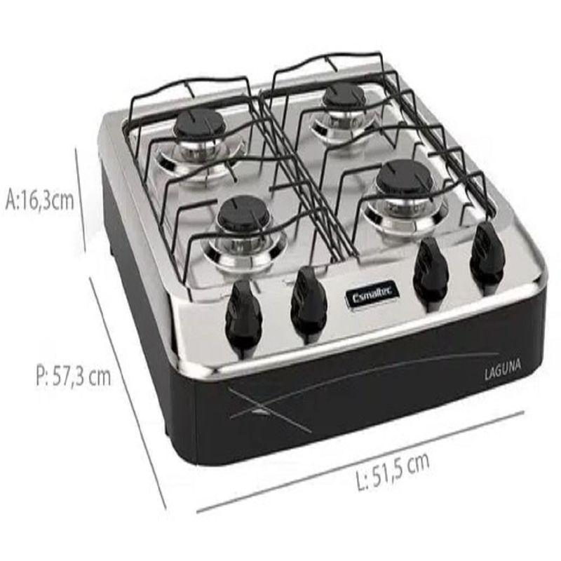 FogaoPortatilEsmaltecLaguna4BocasManualMesaemAcoInoxPreto