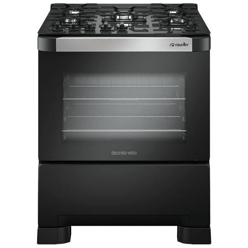 FogaoMueller5BocasDecoratoVetroAutomaticoMesadeVidroTriplaChamaPretoFoscoBivolt